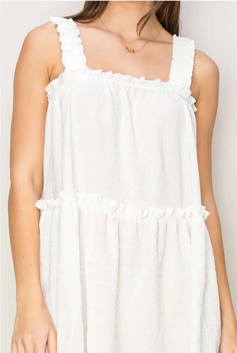 Tiered Ruffle Ruched Strappy Sleeveless Mini Dress