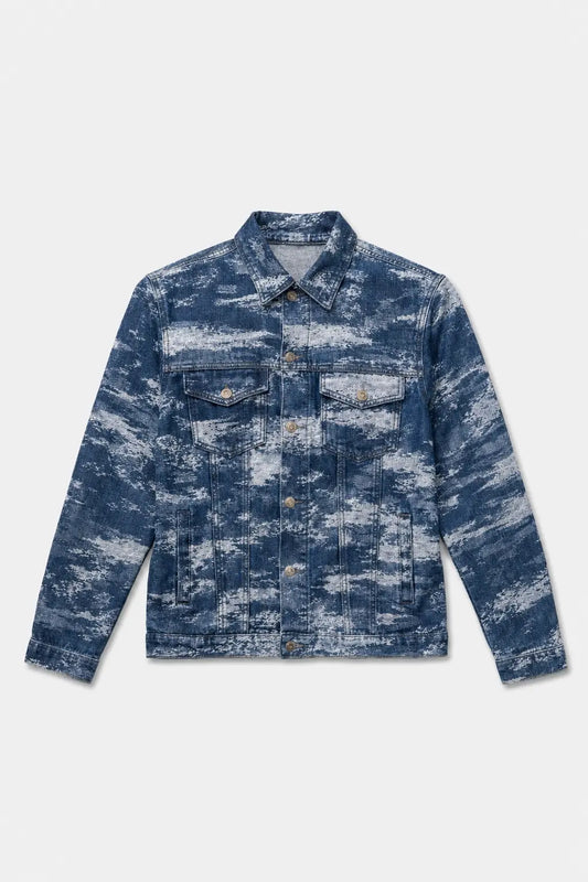 Trendy Washed Static Print Denim Trucker Jacket