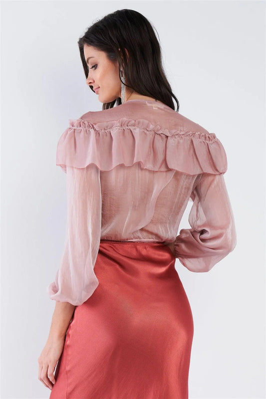 Dusty Pink Sheer Silk Bodysuit