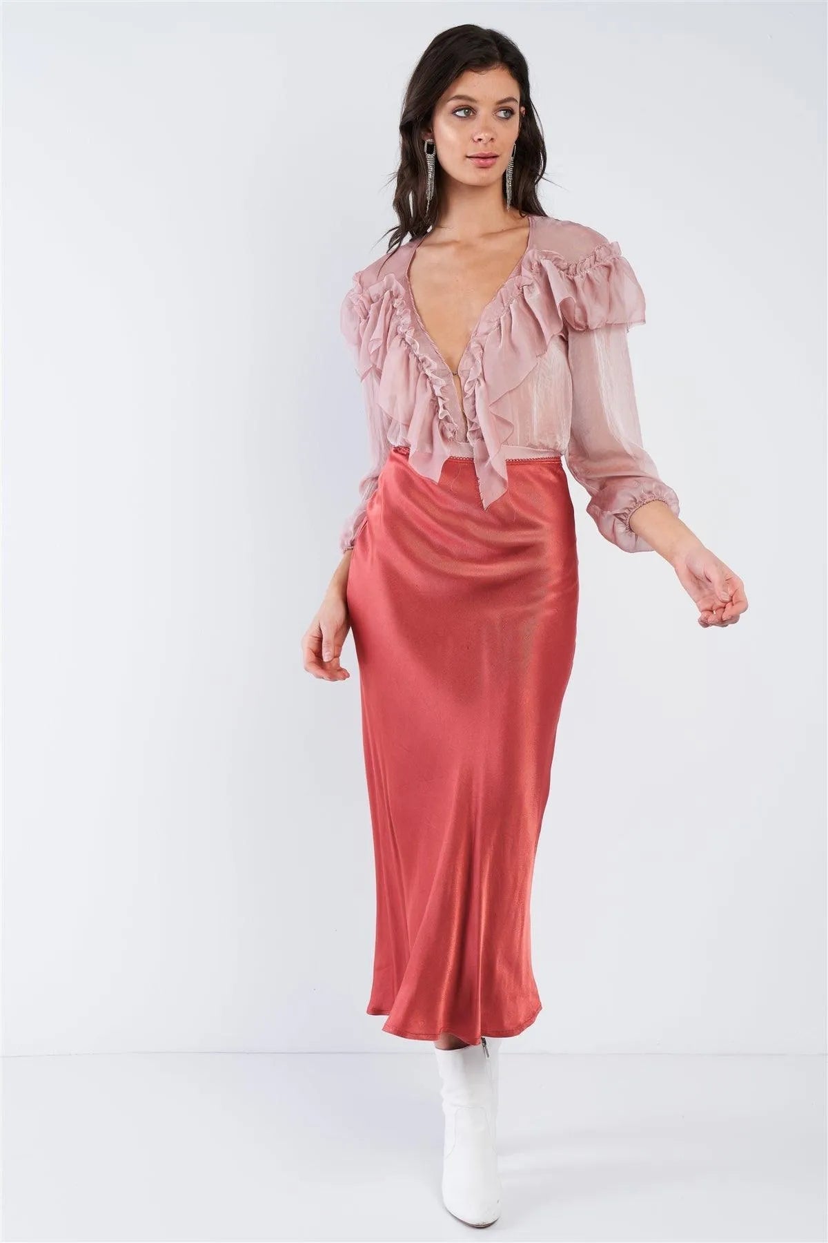 Dusty Pink Sheer Silk Bodysuit