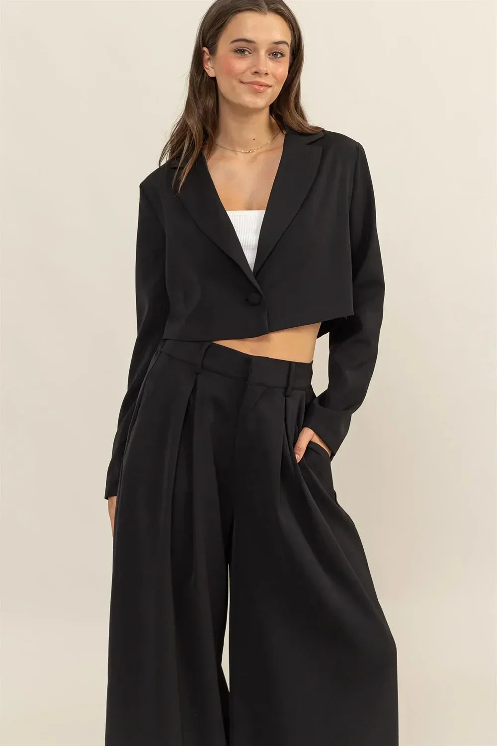 Chic Cropped Blazer and Wide-Leg Pants Set