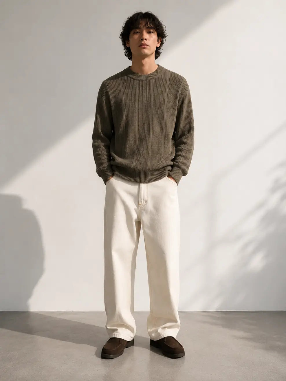 Classic Ribbed Round-Neck Knit Sweater