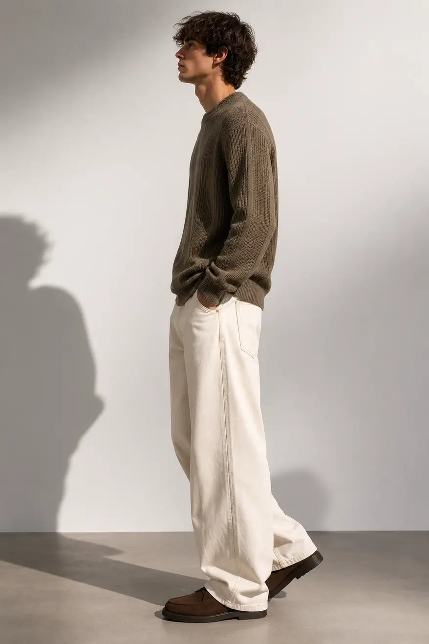 Classic Ribbed Round-Neck Knit Sweater