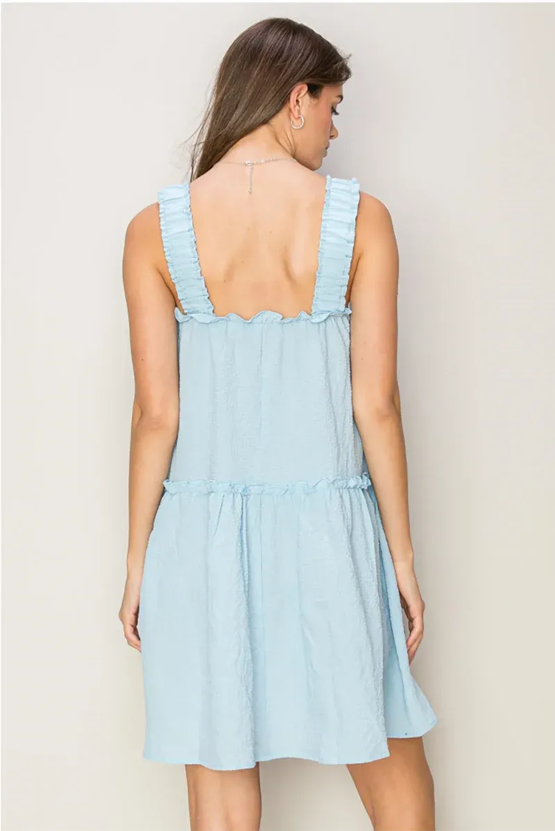 Tiered Ruffle Ruched Strappy Sleeveless Mini Dress