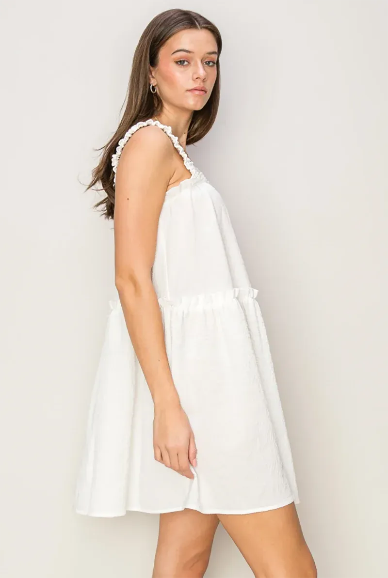 Tiered Ruffle Ruched Strappy Sleeveless Mini Dress