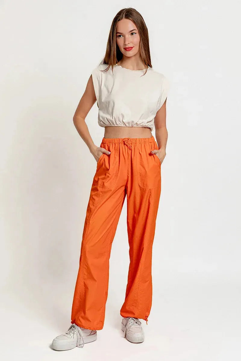 Trendy High-Waisted Drawstring Jogger Pants with Ankle-Tie Detail