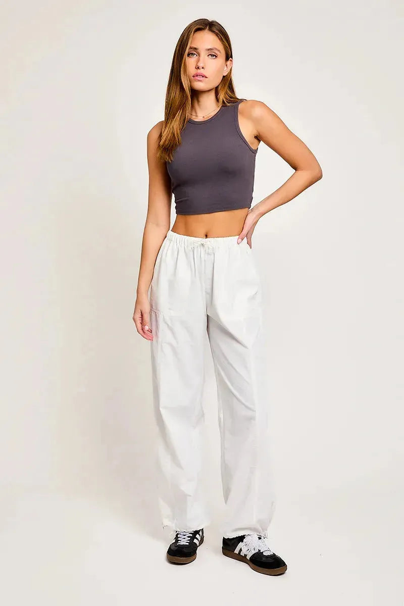Trendy High-Waisted Drawstring Jogger Pants with Ankle-Tie Detail
