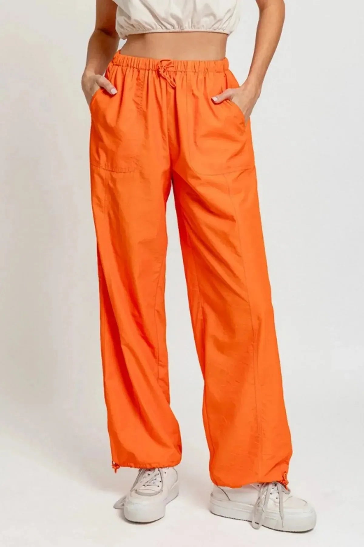 Trendy High-Waisted Drawstring Jogger Pants with Ankle-Tie Detail