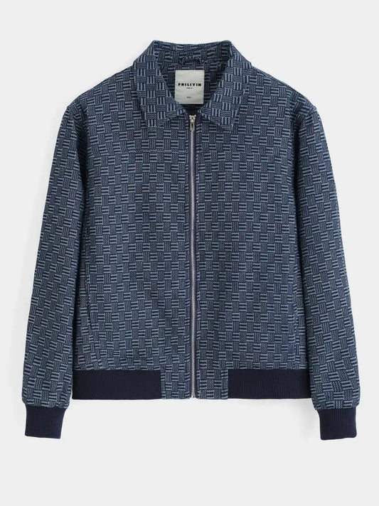 Sophisticated Textured Knit Zip-Up Bomber Jacket