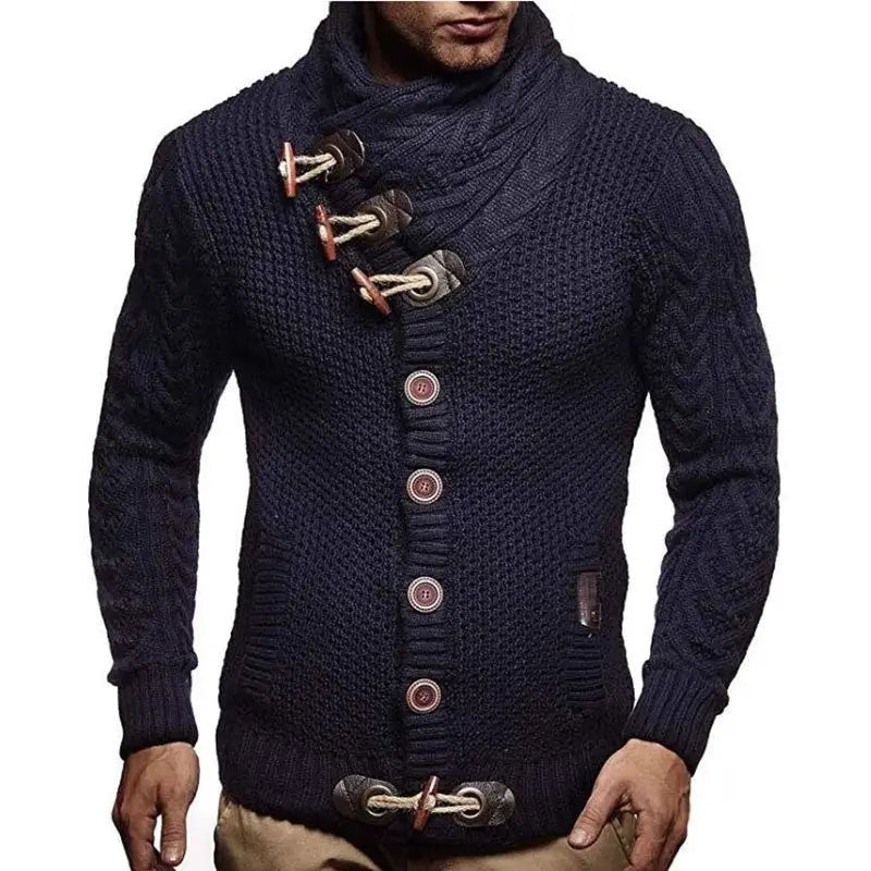 Stylish High Neck Toggle Button Knit Sweater