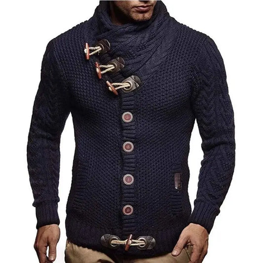 Stylish High Neck Toggle Button Knit Sweater
