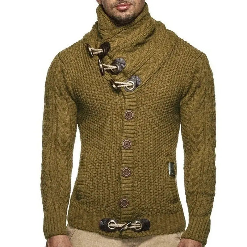 Stylish High Neck Toggle Button Knit Sweater