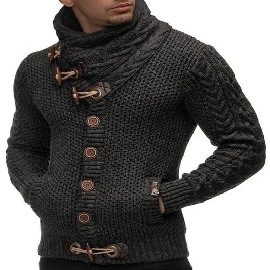 Stylish High Neck Toggle Button Knit Sweater