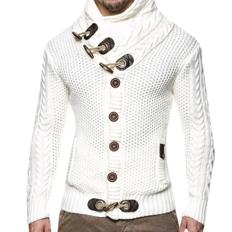 Stylish High Neck Toggle Button Knit Sweater