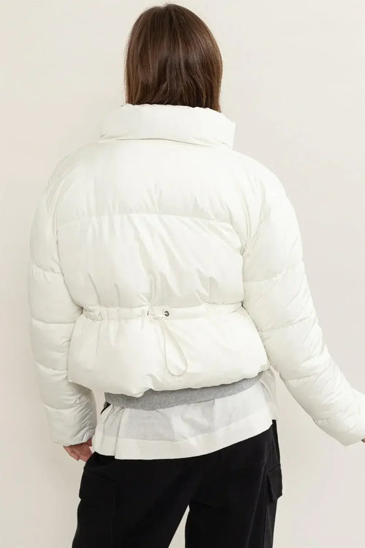 Chic Quilted Cropped Puffer Jacket with Adjustable Waist Tie for Winter