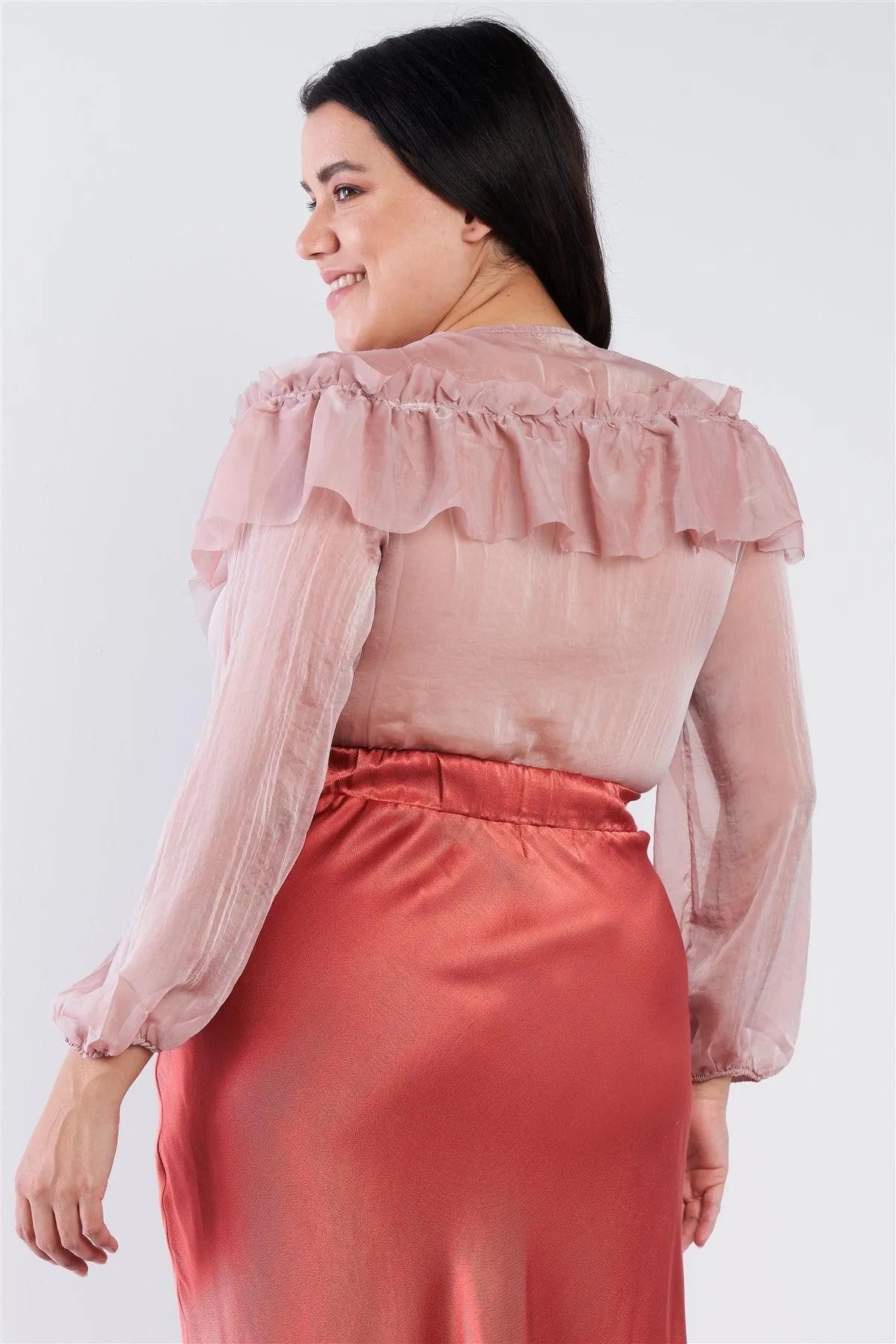 Plus Size Dusty Pink Sheer Silk Bodysuit