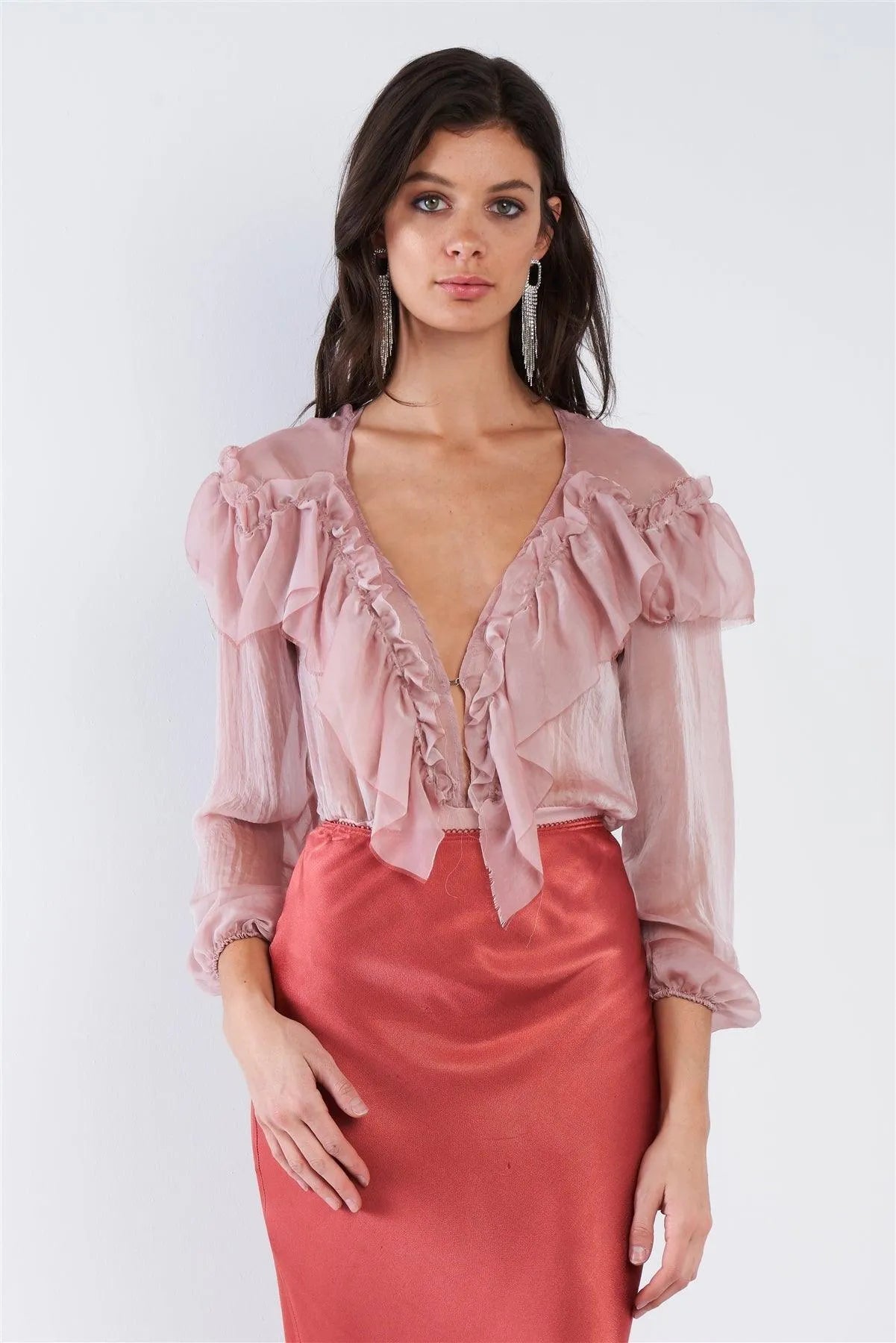 Dusty Pink Sheer Silk Bodysuit