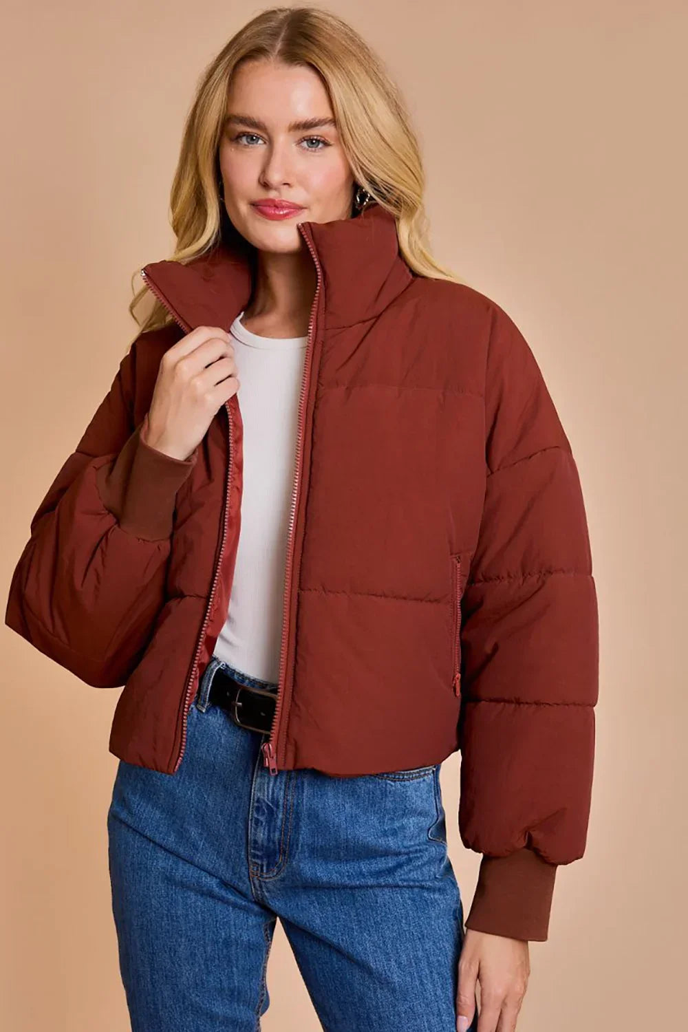 Quilted Puffer Cropped Bomber Jacket