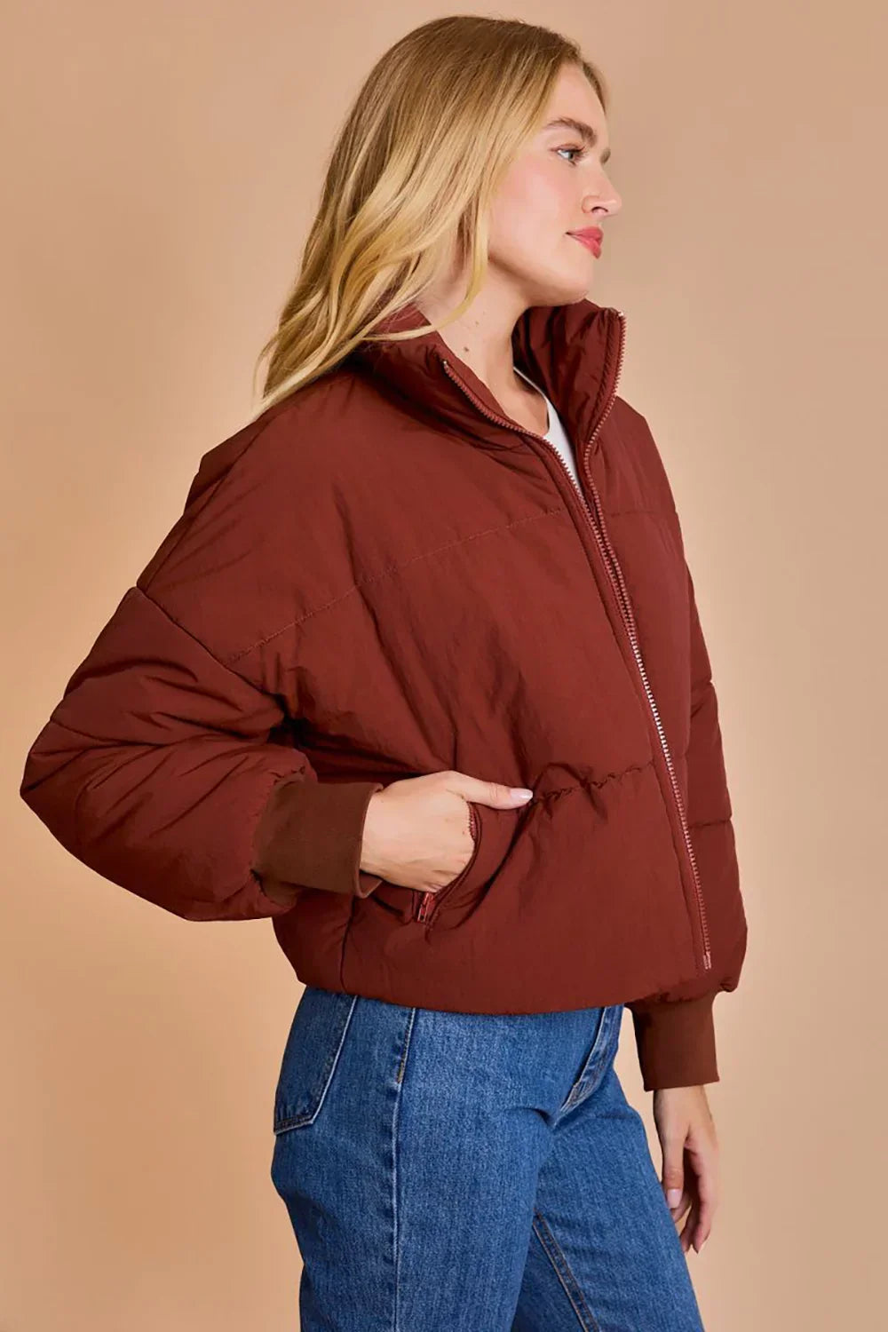 Quilted Puffer Cropped Bomber Jacket