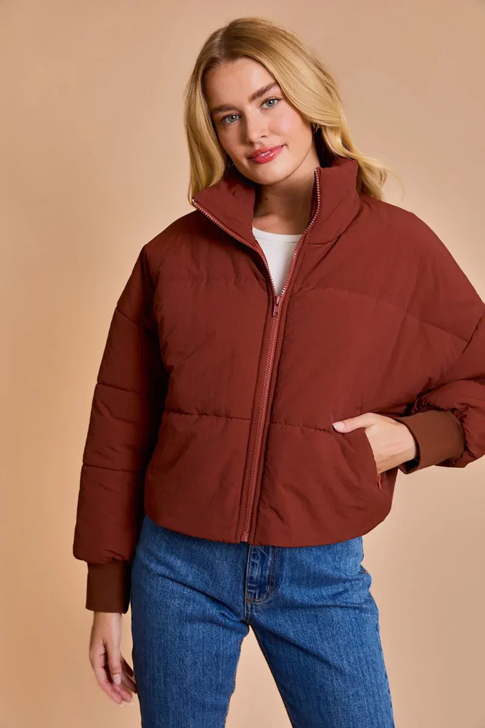 Quilted Puffer Cropped Bomber Jacket