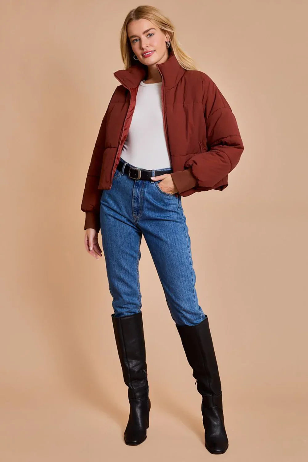 Quilted Puffer Cropped Bomber Jacket