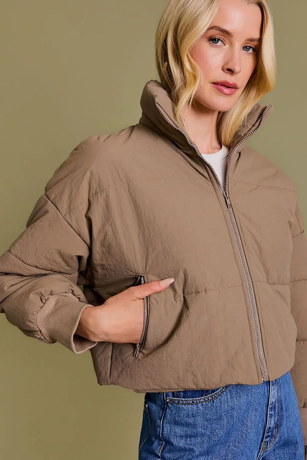 Quilted Puffer Cropped Bomber Jacket
