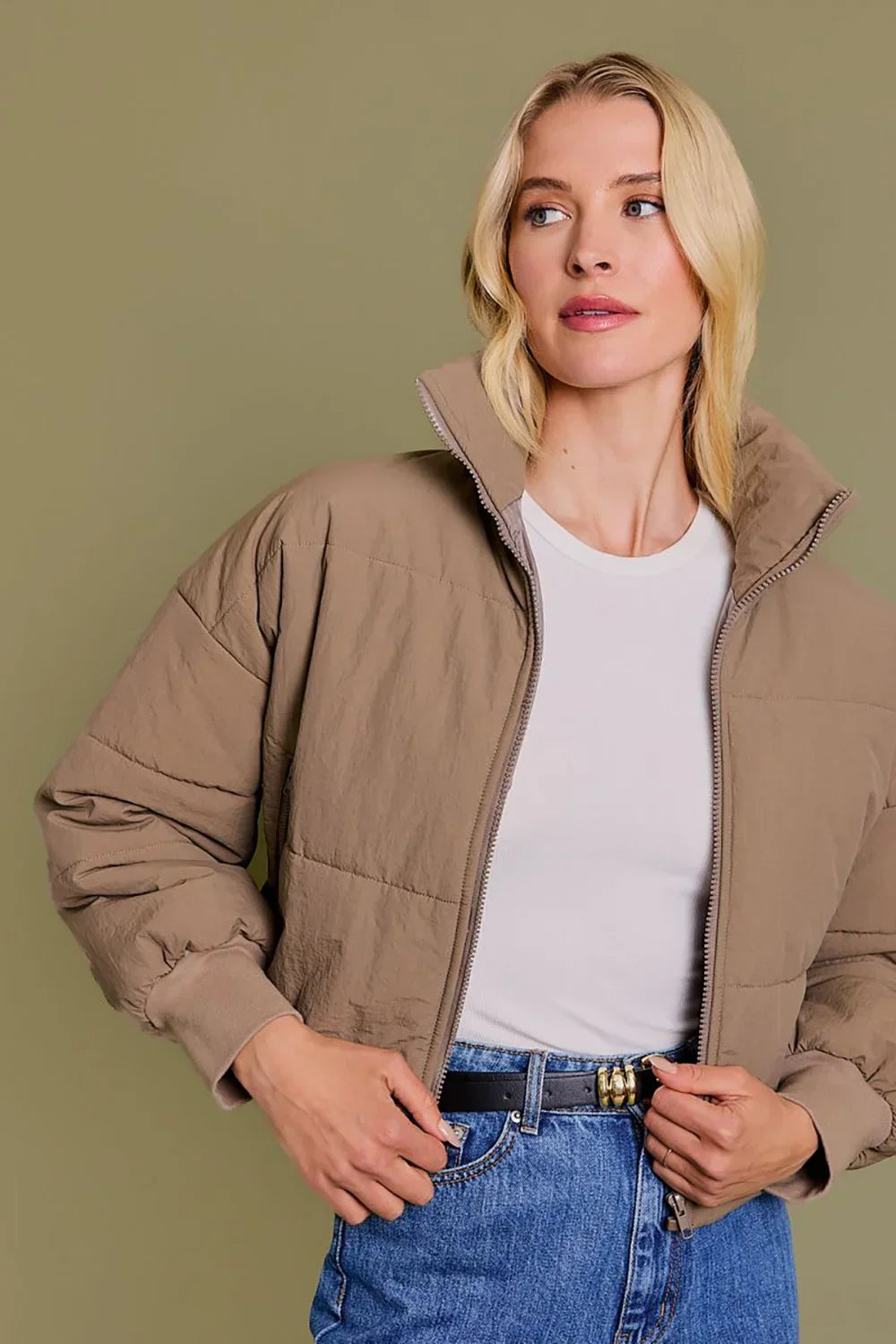 Quilted Puffer Cropped Bomber Jacket
