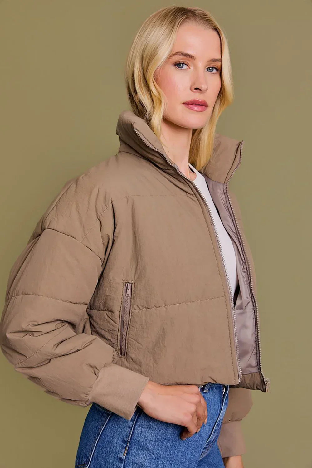 Quilted Puffer Cropped Bomber Jacket