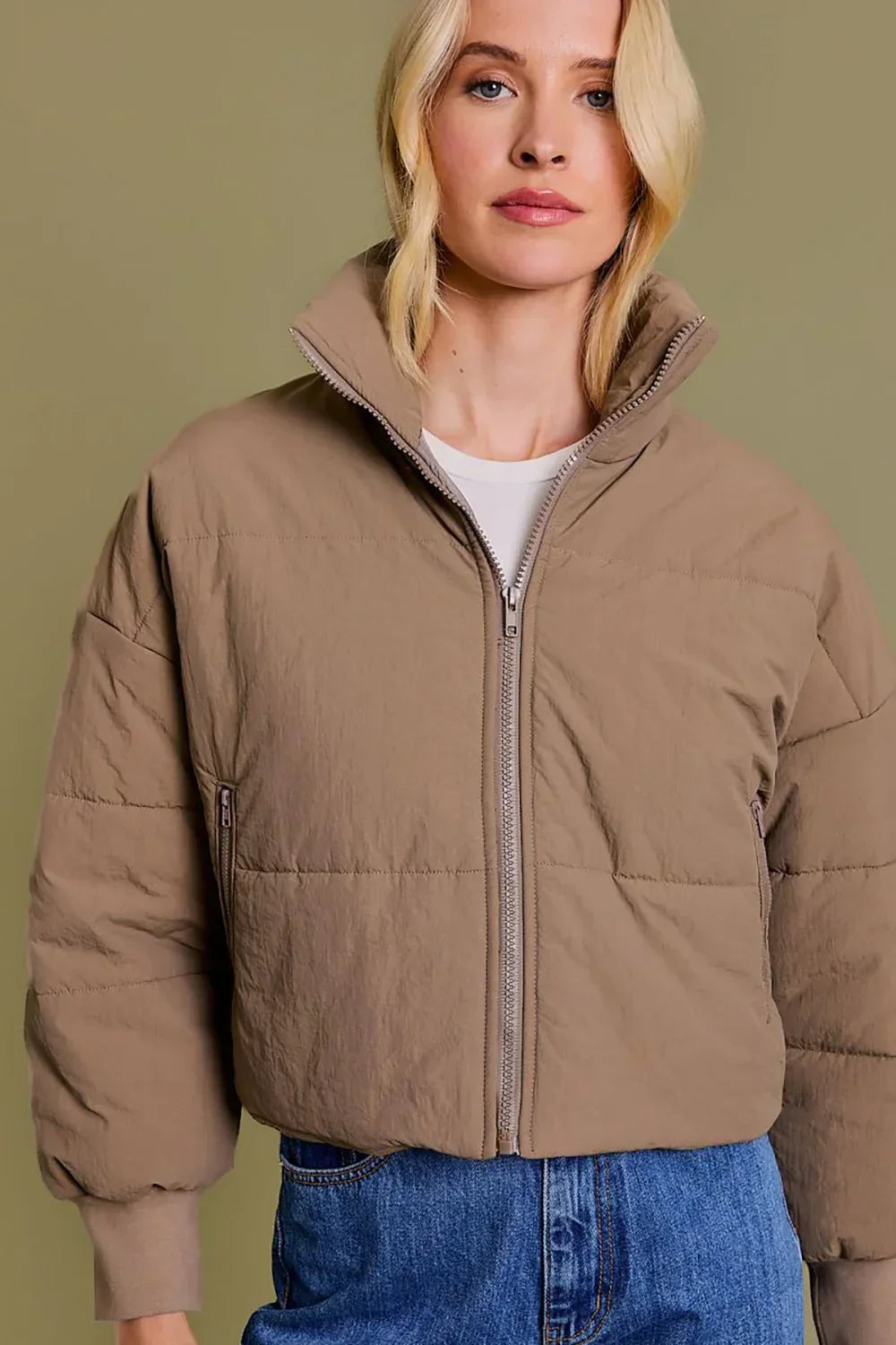 Quilted Puffer Cropped Bomber Jacket