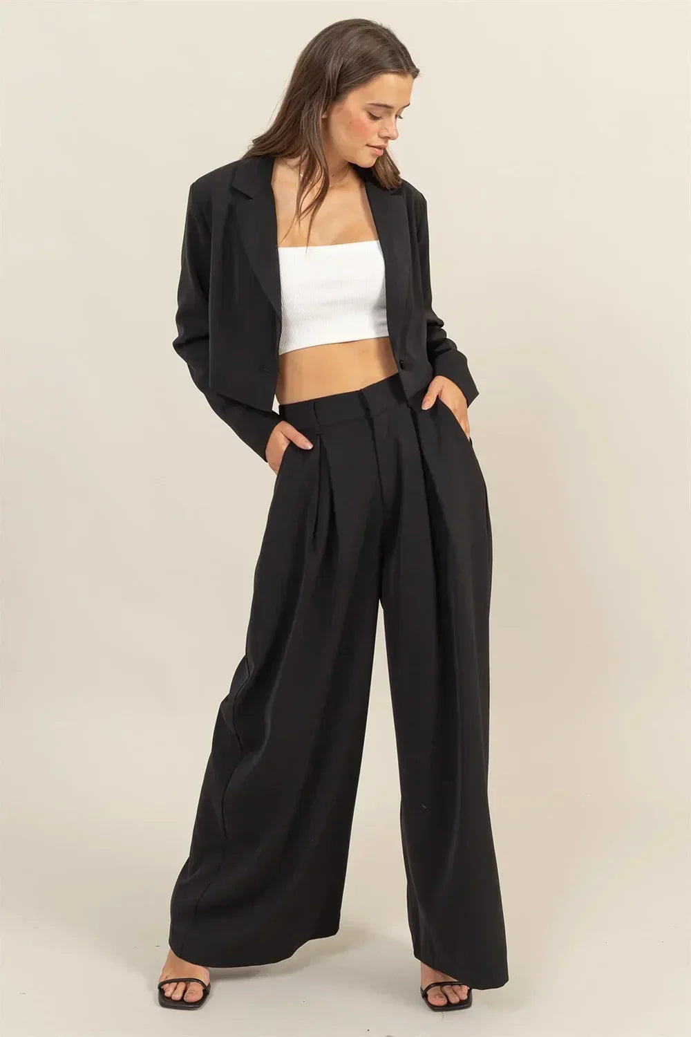 Chic Cropped Blazer and Wide-Leg Pants Set