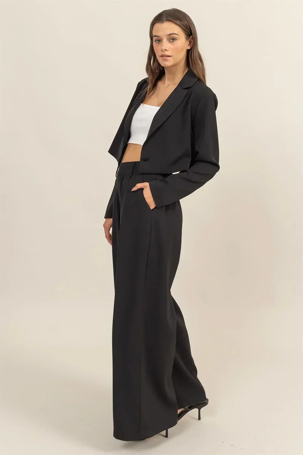 Chic Cropped Blazer and Wide-Leg Pants Set