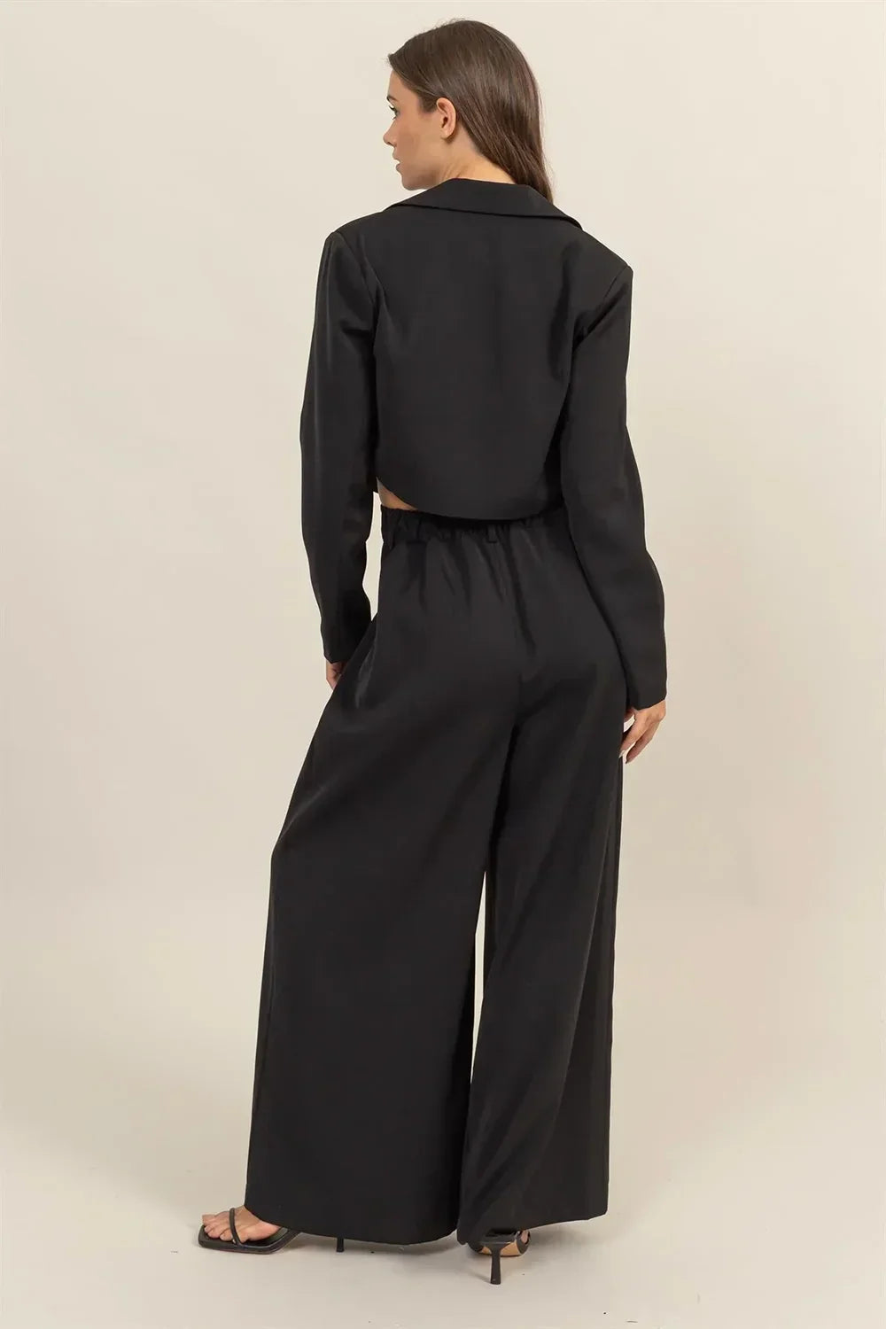 Chic Cropped Blazer and Wide-Leg Pants Set