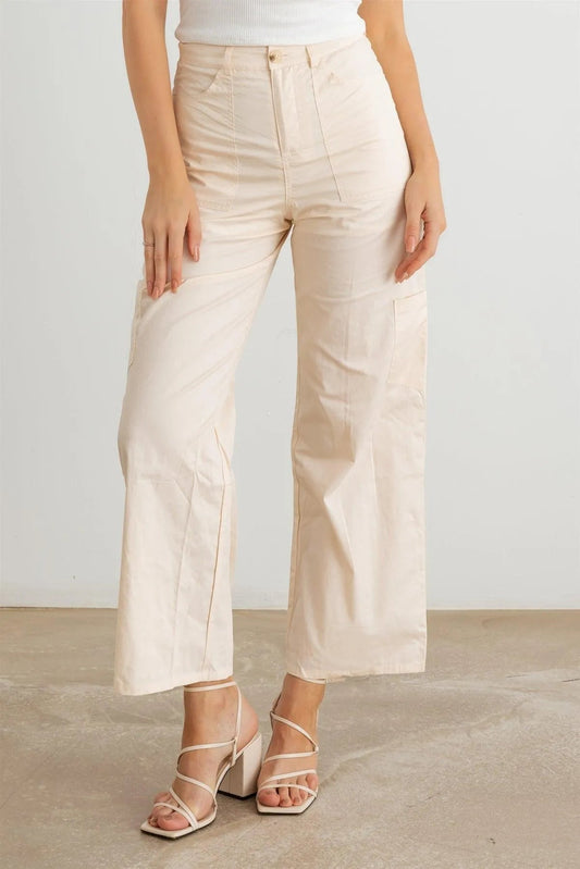 High-Waisted Six-Pocket Wide-Leg Cargo Pants