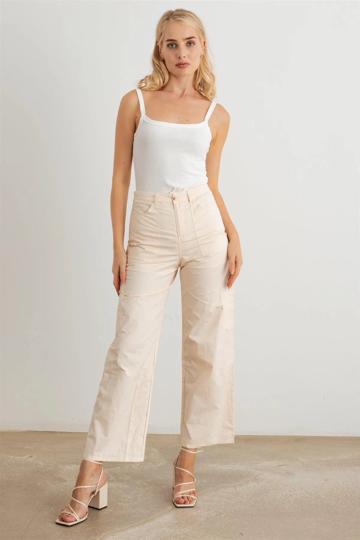High-Waisted Six-Pocket Wide-Leg Cargo Pants