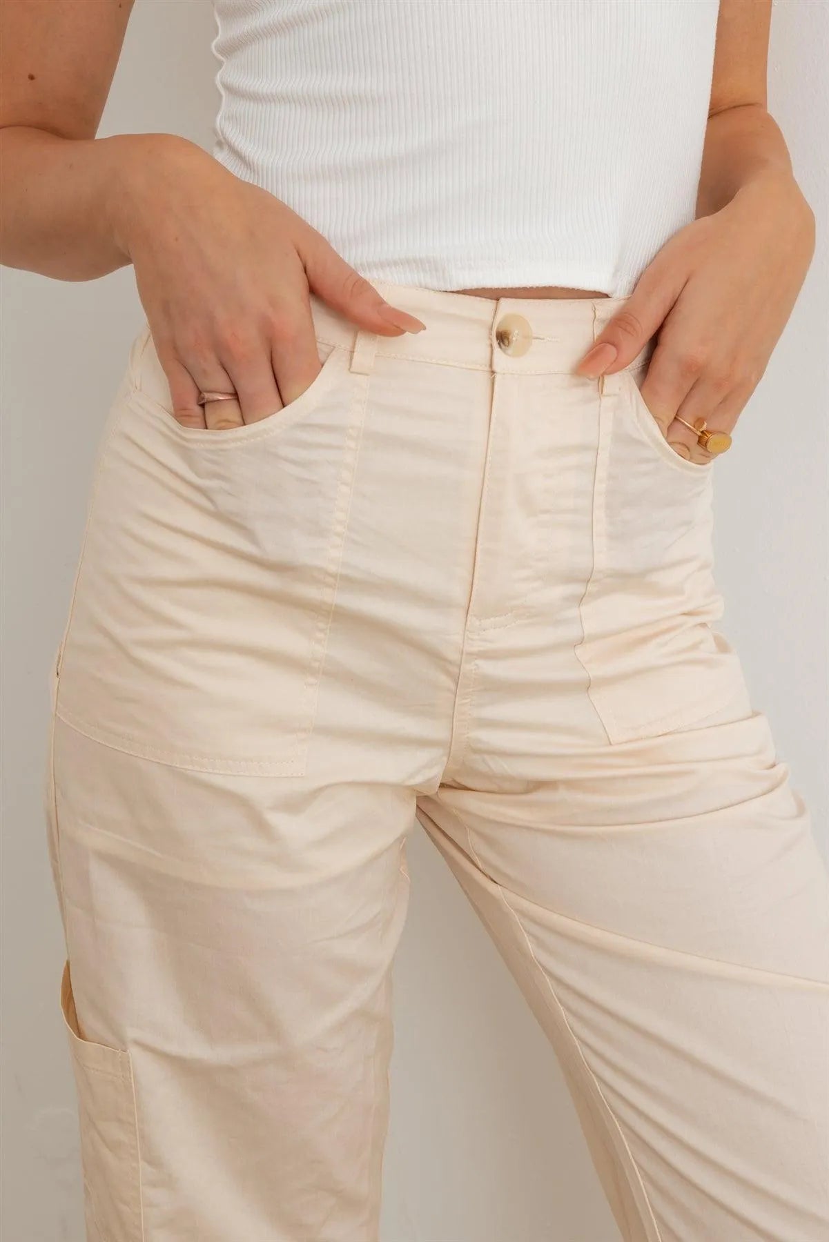 High-Waisted Six-Pocket Wide-Leg Cargo Pants